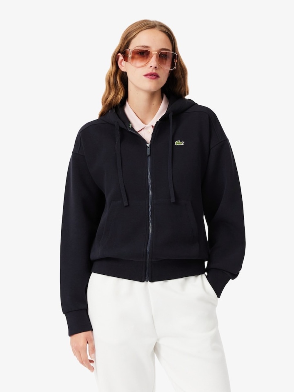 Lacoste Women’s Black Full-Zip Hooded Sweatshirt